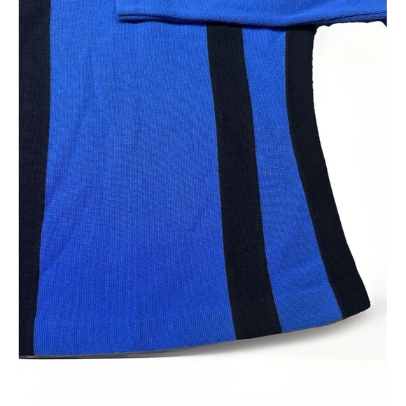 Vintage 80s Topher 100% Wool Sweater Blue Black Stripe Mod Style - Picture 2 of 6